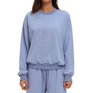 ดิสโก้ สปอร์ตเสื้อสเวตเตอร์คอกลมแขนยาวทรงหลวมระบายอากาศได้ดีสีทึบเสื้อผ้าลำลองสำหรับผู้หญิง 7025 - Product Image 2