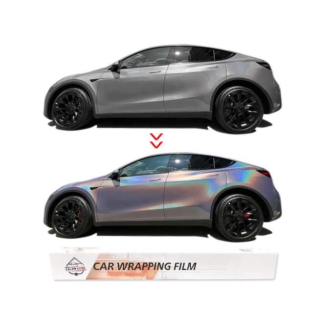Auto Wrap1.52*17m/roll Full Body Tint Car Wrap Vinyl Film Gloss PCV Laser Brownish Gray Car Color Changing Film