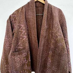 Gypsy Thread Kantha Hand Woven Women's Regular Autumn Finished Reversible Breathable Cotton <b>Winter</b> <b>Quilted</b> Jacket Floral - Product Image 4