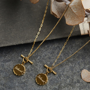 Round Gold Coin Pendant Necklace for Women <b>Stitching</b> Chain OT Clavicle Chain Titanium Steel Plating18K Gold Necklace - Product Image 3