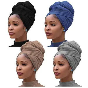 Turbante de diseñador para la cabeza para mujer, turbante de punto, pañuelo de pelo urbano, Color sólido, largo, transpirable, banda para la cabeza