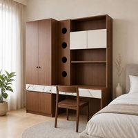 Armoire avec bureau intégré pour chambre à coucher, armoire de rangement multifonctionnelle gain de place avec étagère, bois d'ingénierie noyer