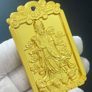 Colección antigua de doble cara Mazu emperatriz y Guanyin tallado colgante Metal taoísta Token con grabado diseño elegante - Product Image 3