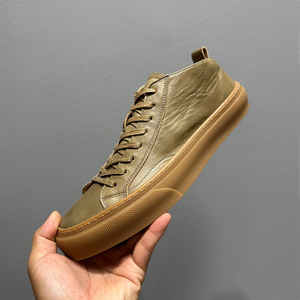 Chaussures montantes en cuir véritable pour hommes, bout rond, couleur unie, légères, respirantes, chaudes, baskets décontractées automne-hiver 2025 - Product Image 1