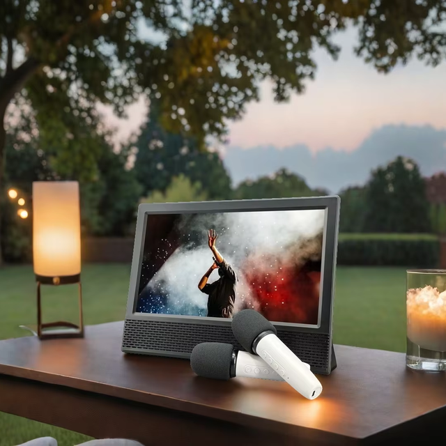 Portable Karaoke Machine for Outdoor Use 14 Inch Rechargeable Karaoke TV with Microphone and DTV Support