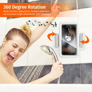 Shower kamar mandi PC pemegang telepon 360 derajat rotasi dapat diatur tahan air dinding lengket Anti kabut dudukan ponsel pemegang