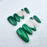 Uñas a presión verde almendra ojo de gato estilo francés reutilizable fábrica al por mayor