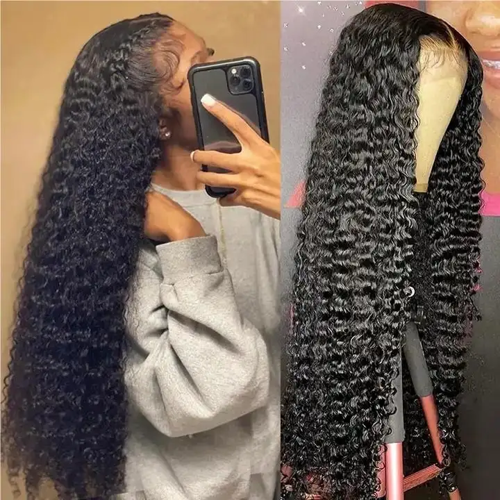 Gdyhair Bán Buôn Mật Độ 200 13*4 HD Ren Brazil Nguyên Trinh Nữ Nhân Tóc Sâu Xoăn HD Ren Phía Trước Tóc Giả Cho Phụ Nữ Da Đen