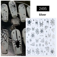 Autocollants pour ongles gothiques noirs et argentés TSZS pour Halloween, toile d'araignée, serpent, cœur, chauve-souris, crâne, décoration d'ongles autocollante