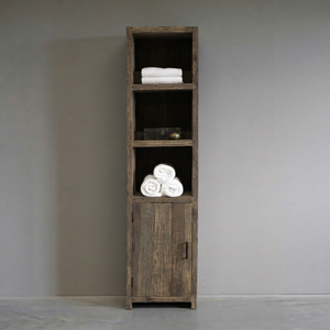 <b>Rustic</b> Solid Wood Storage <b>Cabinet</b> With 3 Shelves And 1 Door Flat Panel Antique Living Room Furniture - Product Image 1