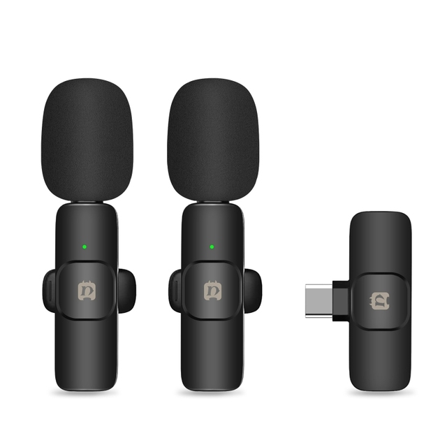 Portable 2.4G Wireless Lavalier Ribbon Microphone Mini USB Type C Lapel Mic with Noise Reduction and Reverb Clip