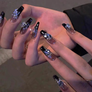 Novedad en <span class=keywords><strong>Uñas</strong></span> <span class=keywords><strong>Postizas</strong></span>, Diseño de Flores en Degradado Francés, Estilo Spice Girls, Parches de <span class=keywords><strong>Uñas</strong></span> con Efecto Flash - Product Image 1