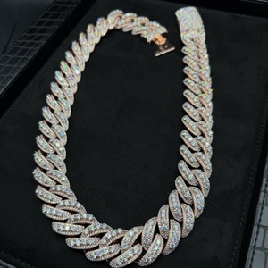 Cadena Cubana de <span class=keywords><strong>Oro</strong></span> Rosa de 20MM de Ancho con Diamantes de Moissanita Elevados para <span class=keywords><strong>Hombre</strong></span>, Joyería Clásica - Product Image 3