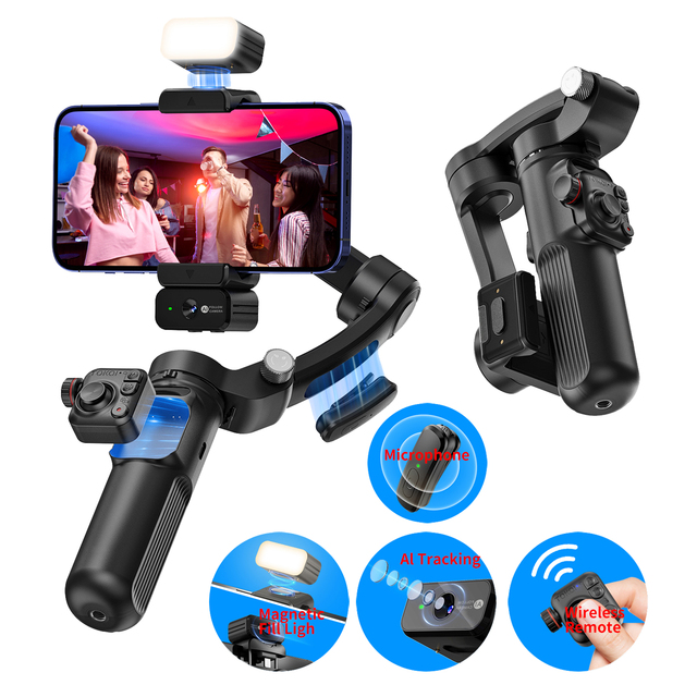 Professional 3-Axis AI Tracking Gimbal Handheld Video Stabilizer for Smartphones Vlogging Auto Face Object Follow Stabilizers