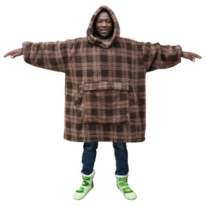 Bán Buôn Tùy Chỉnh Ấm Ấm Cúng Quá Khổ Sang Trọng Flannel Sherpa Chăn Lớn Đội Mũ Trùm Đầu Áo Chăn Áo Cho Người Lớn - Product Image 1