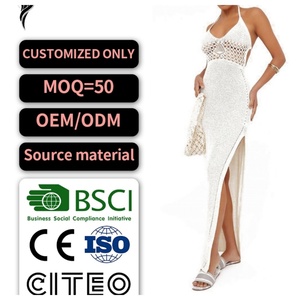 Nuevo Vestido Maxi de Ganchillo Hecho a Mano Personalizado, Vestido de Playa con Espalda Descubierta y Abertura Alta para Mujer - Product Image 1