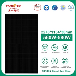 แผงโซลาร์เซลล์ Tier 1 Taoistic ทนทานต่อสภาพอากาศ สีดำทั้งหมด แบบ N-Type Bifacial Glass 16BB TOPCon Mono 560-580W สำหรับโครงการขนาดใหญ่ - Product Image 1