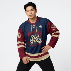Maillot de hockey sur glace personnalisé pour homme BOANHERIA, col en V, sublimé, anti-humidité, trois quarts en mesh, coupe régulière adulte, 100% coton à l'avant - Product Image 1