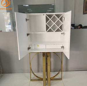 Angolo di esposizione del mini <span class=keywords><strong>bar</strong></span> del vino della casa di lusso di progettazione su ordinazione all'ingrosso con l'armadio della gamba dell'acciaio inossidabile in legno per il salone - Product Image 3
