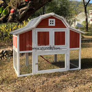 Caseta de Madera para Conejos SDC027, Estilo Retro, Color Rojo, con una Caja de Anidación y Bandeja Extraíble de Zinc - Product Image 3