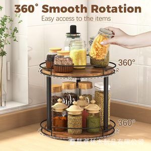 Cross-border wooden <b>spice</b> rack, kitchen rotating <b>spice</b> and condiment <b>jar</b> organizer, cosmetic storage rack, perfume rack - Product Image 2