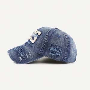Casquettes de sport unisexes en jean à 6 panneaux, imprimées en sérigraphie, écologiques, modèles variés, avec boucle métallique – Vente en gros - Product Image 5