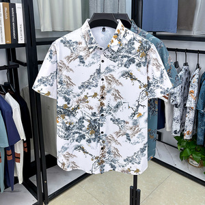 High-quality Ice Silk Thin Floral Men's Summer Casual Short-sleeved Shirt Loose American Style Trendy Hot-selling Wholesale - Product Image 2