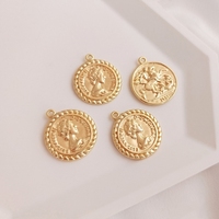 14K or rempli LAITON Vintage portrait pièce d'or Reine Maria portrait charme clavicule collier pendentif