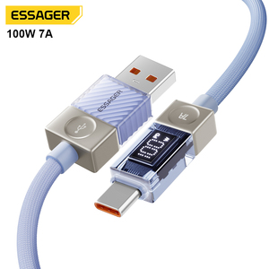 Essager ES-X76 LED kỹ thuật số 1m 2m 7A PD 100W Điện thoại di động USB sạc cáp sạc đầy đủ USB A để USB C cáp với hộp - Product Image 1