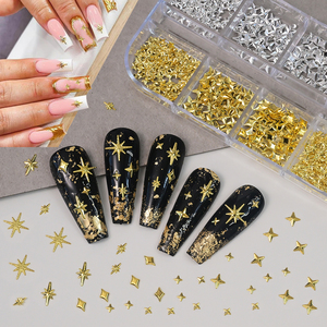 12 rejillas oro plata estrella Aleación de Metal Nail Art Charms Tetraptera Punta de manicura 3D DIY prensa brillante en decoración de <span class=keywords><strong>uñas</strong></span> metálicas - Product Image 4