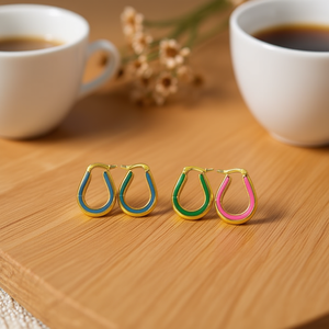 Orecchini Ovali in Acciaio Inossidabile Placcati Oro, Orecchini Pendenti alla Moda Unisex - Product Image 3