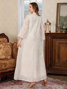 Venta caliente <span class=keywords><strong>vestido</strong></span> Abaya con cuentas grises para <span class=keywords><strong>mujer</strong></span> modesto poliéster transpirable 4XL 5XL diseñado para Borkha <span class=keywords><strong>egipcio</strong></span> moderno 2 uds - Product Image 3