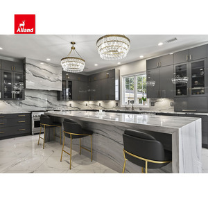 Allandcabinet nhà máy tùy chỉnh: Hiện đại ván ép sàn cửa kính Tủ bếp với quartzite đảo - Product Image 2