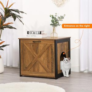 Indoor concealed <b>cat</b> <b>litter</b> box, semi-enclosed <b>cat</b> <b>litter</b> bowl, large size, solid wood, sand-filtering, <b>cat</b>-proof cabinet. - Product Image 3