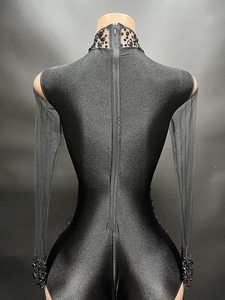 NOVANCE 2023 Nouveau produit Robes noires transparentes sexy avec diamants brillants, combinaisons moulantes pour boîte de nuit, bar, fête d'anniversaire - Product Image 5
