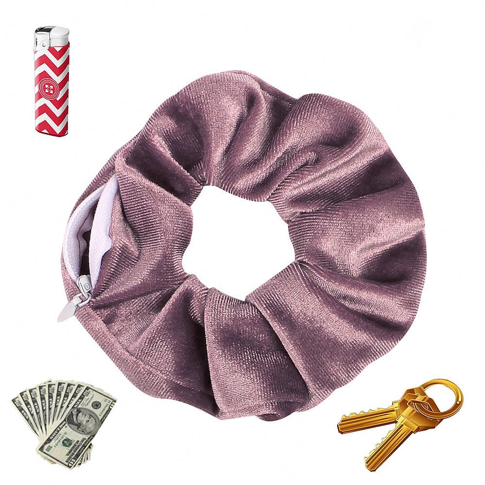 New Zipper Private Label Scrunchies Soft Elastic Head Hair Rings Rubber Velvet Cosmeticflannelette Hair Bands For Women