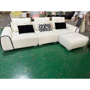 Sofá de tela blanca crema con otomana, conjunto de sofá moderno barato de alta calidad, sofá grande para sala de estar de Villa, sofá suave <span class=keywords><strong>y</strong></span> ancho con asiento en la nube - Product Image 6