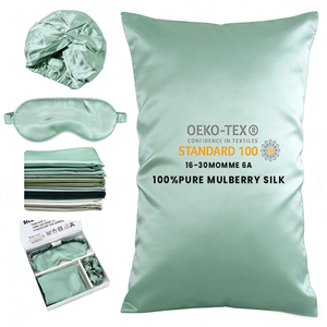 Juego de regalo de lujo de seda de morera de 22 momme para hotel, con funda de almohada, gorro y antifaz de <span class=keywords><strong>tela</strong></span> satinada de alta densidad y calidad estable, para venta al por menor. - Product Image 1
