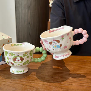 Cute Puppy <b>Ceramic</b> <b>Mug</b> Green Pink Cartoon Design With Handle And Spoon For Girls Couples Home Use Spring 2025 - Product Image 1