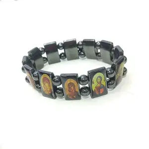 Depicting Jesus Holy Saints Messiah Christian Religion & Spirituality Bracelets Men Black Hematite Women Jewelry