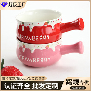 Free shipping ceramic <b>mini</b> pot with handle, heat resistant, <b>microwaveable</b>, suitable for breakfast, cute style, small soup bowl, - Product Image 3