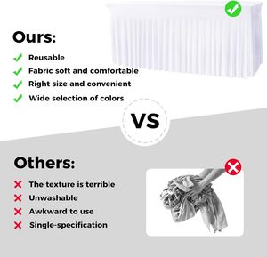 Nappes de table rectangulaires blanches extensibles sur mesure de 6 pieds pour événements, mariages en extérieur, fêtes, avec jupe de table à volants en spandex - Product Image 5