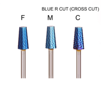 F M C Fraise rotative conique en carbure à pointe ronde et plate, petite, de couleur bleue, pour outils de manucure et pédicure pour salon et spa