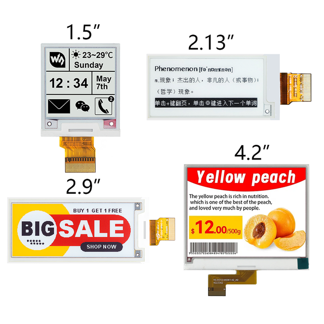 E Paper Display Manufacturer 1.5 2.13 2.9 4.2 Inch E-ink Screen E-paper Screen E Ink Display SPI Interface EPD Epaper Display