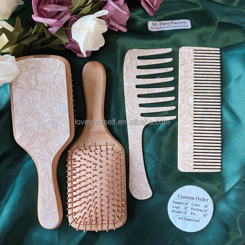 Высокое качество Заводская цена бамбуковая основа щетка для волос и ацетатная расческа для волос набор