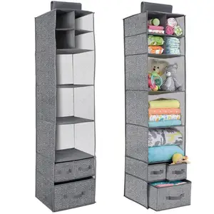 Multipurpose 7 <strong>Shelves</strong> <strong>Grey</strong> Fabric Hanging Closet Organizer Storage Bag With 3 Drawers - Product Image 1
