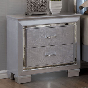 Table de chevet contemporaine en argent avec éclairage LED, tiroir à queue de pie, meuble de chambre à coucher - Product Image 1