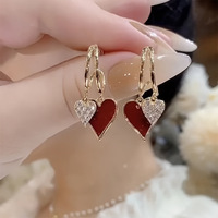 Boucles d'oreilles pendantes Resoul Double Cœur Bling Bling Bordeaux Noir pour tous les jours et la Saint-Valentin, semi-bijoux