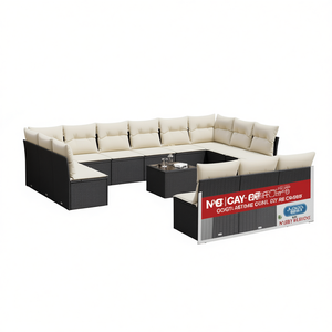 Cream White And Black <b>Rattan</b> Garden <b>Sofa</b> Set 10 Seater Outdoor Furniture Contemporary Design - Product Image 1