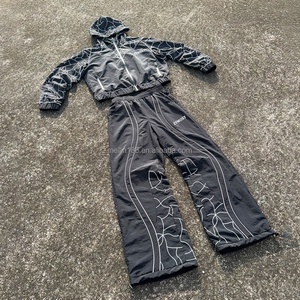 Custom Streetwear 3m Reflective Windbreaker Set Zip up <b>Pullover</b> <b>Jackets</b> and Nylon Track Pants Set Jogging Windbreaker Tracksuit - Product Image 6